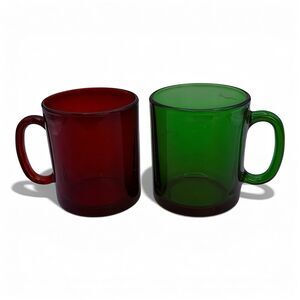 Arcoroc France Glass Coffee Mugs Set Emerald Green Ruby Red 8oz